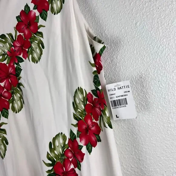 Hilo Hattie Cream Hawaiian Floral Silk Midi Dress Size L NWT - Picture 3 of 7